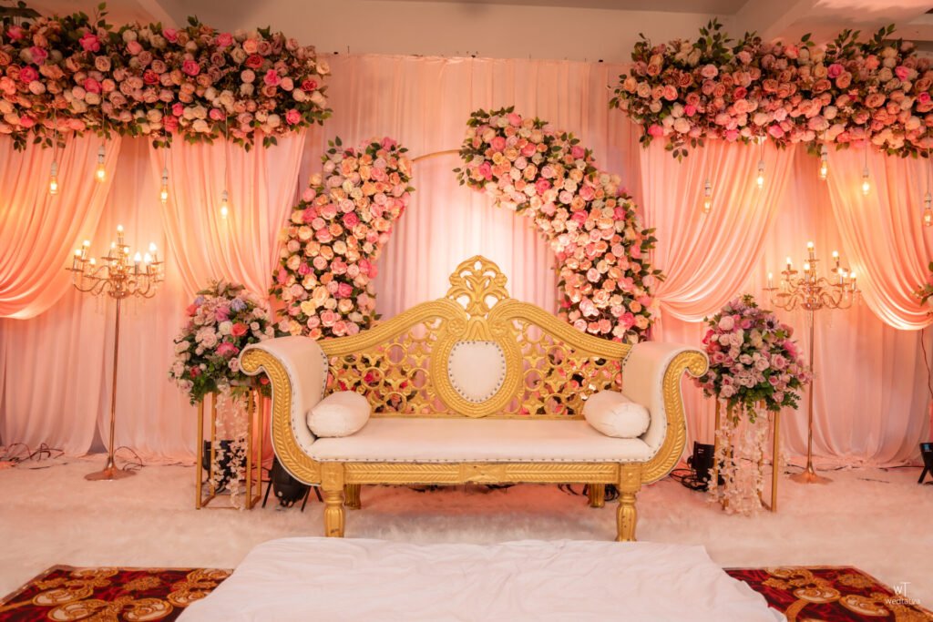 Beautiful engagement stage decoration at Shehnai Hall Louis Wadi Thane