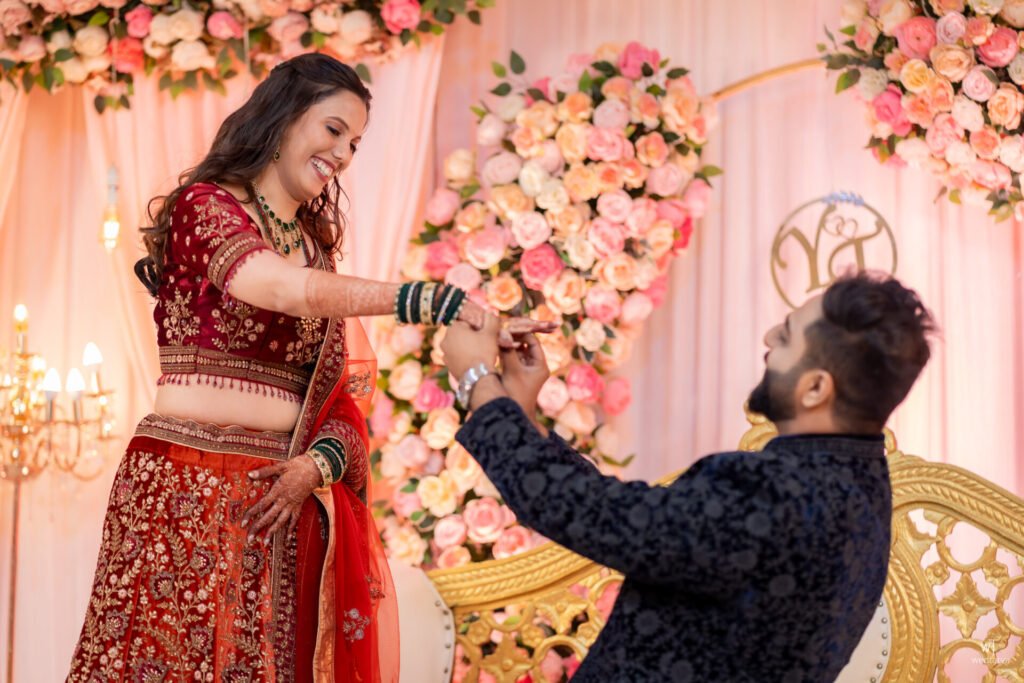 Candid smile of bride-to-be Tanaya ring ceremony Thane