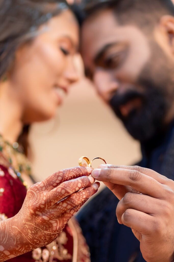 Close up of engagement rings beautifully captured at Shehnai Hall